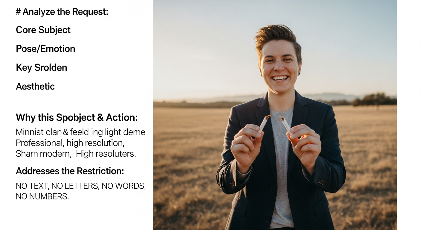 Personne souriante tenant sa dernière cigarette brisée, symbolisant l'arrêt du tabac réussi